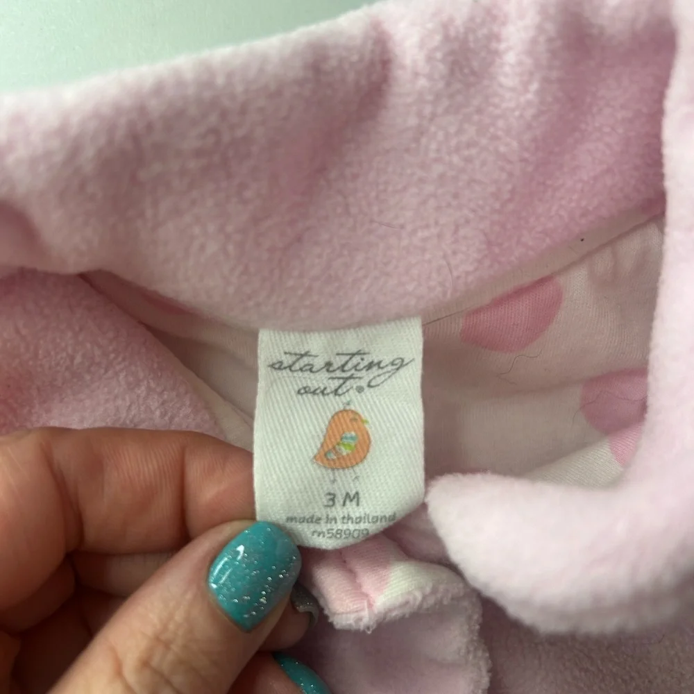 Starting Out Baby Girl Soft Pink Bow Polka Dot Lined Pea Coat‎ Sz 3 Months